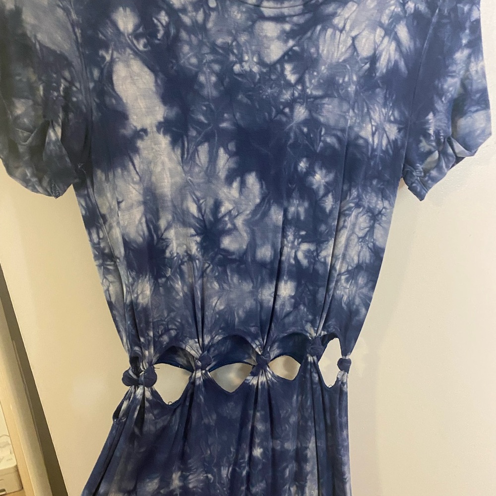 Blue tie dye cut out T shirt dress